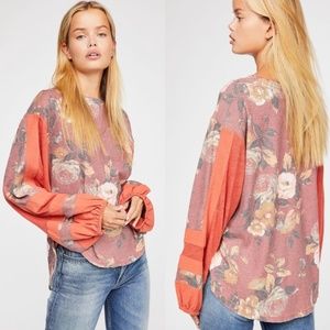 NWT Free People Flower Patch Balloon Sleeve Top
